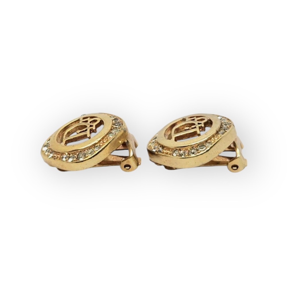 DIOR Vintage Gold-tone Crystal Rhinestone Clip-On Earrings - Picture 9 of 12
